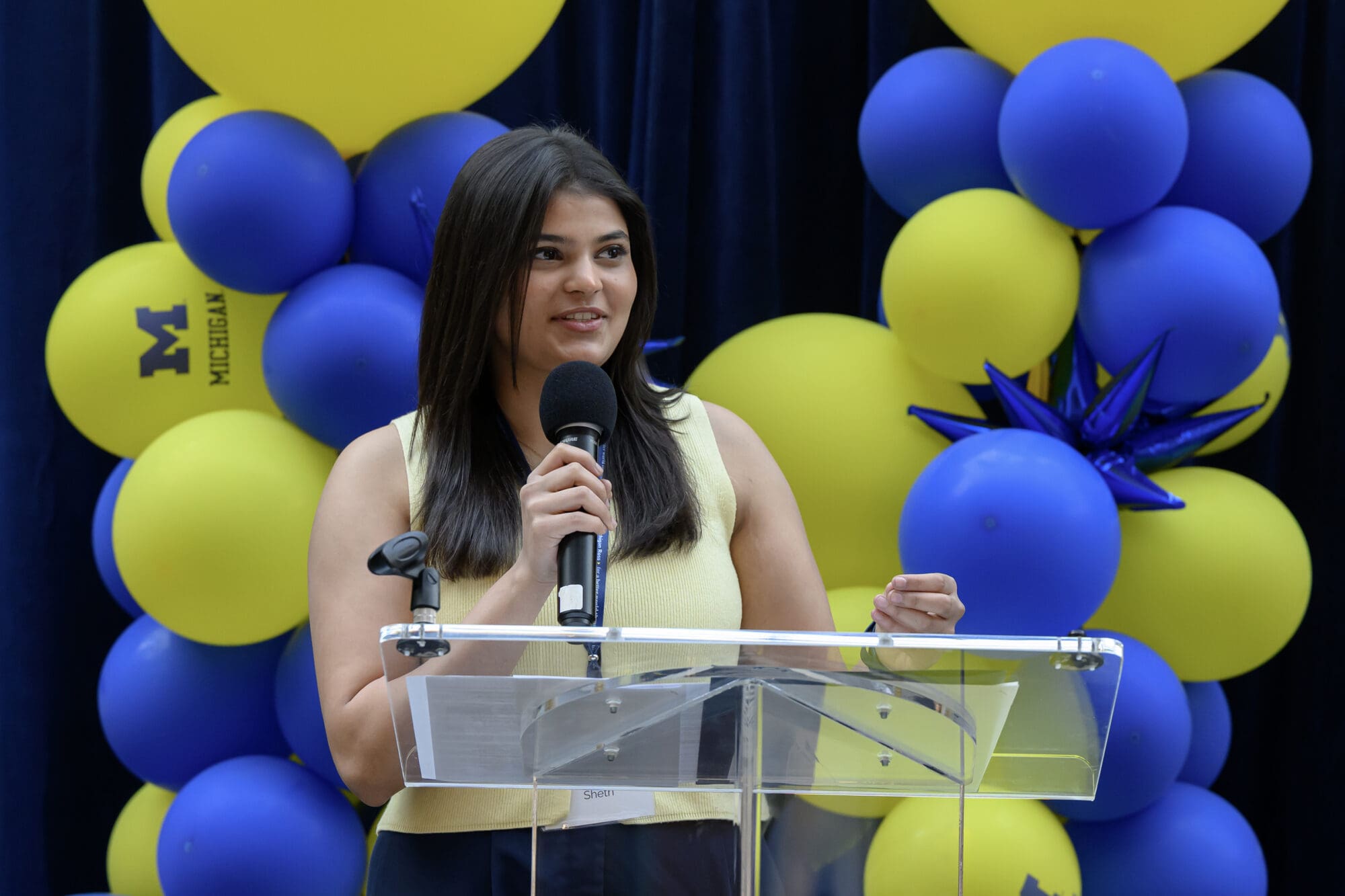 A student addresses the crowd at the 2020 Story Lab Showcase
